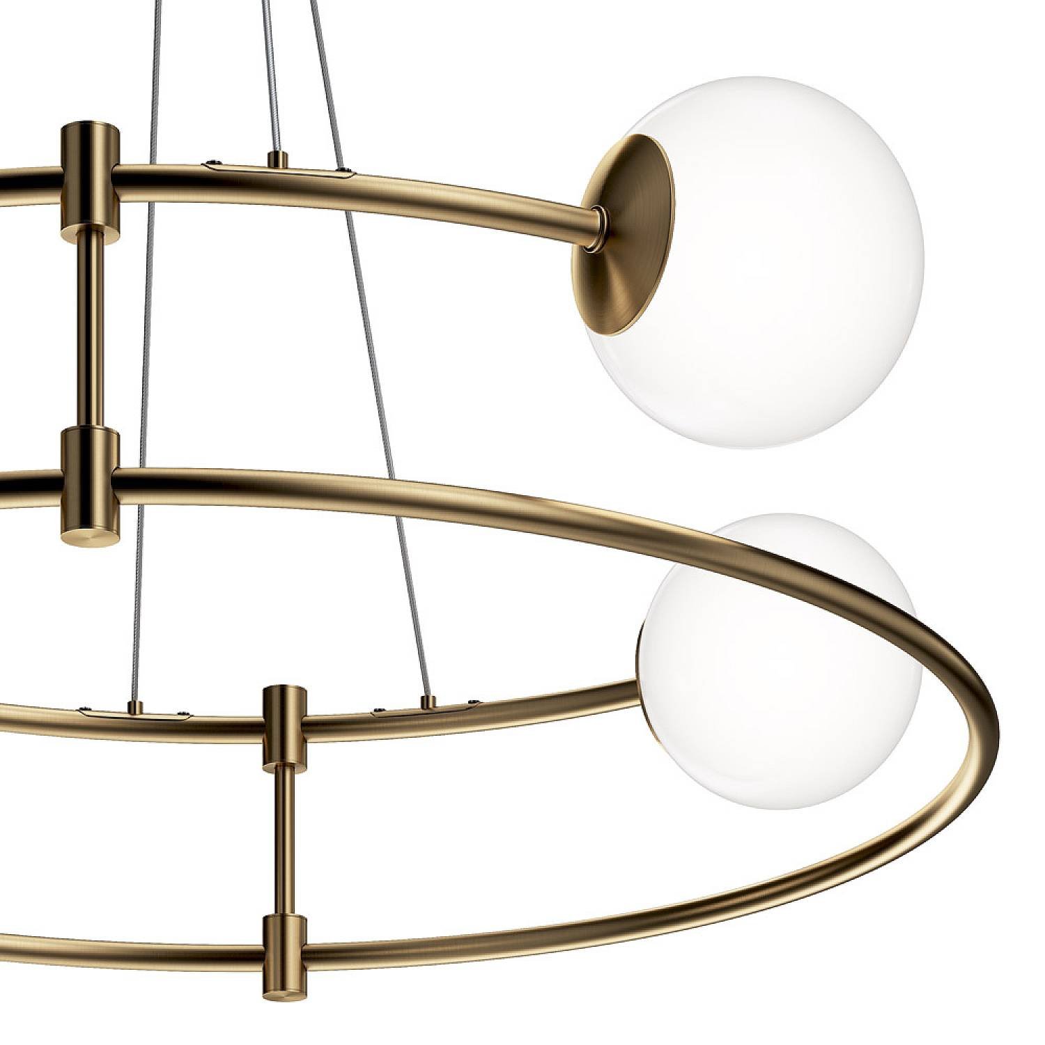 Lampadario Minimal Balance Metallo Oro 4 Luci Diffusori Sferici Bianchi MOD317PL-04G