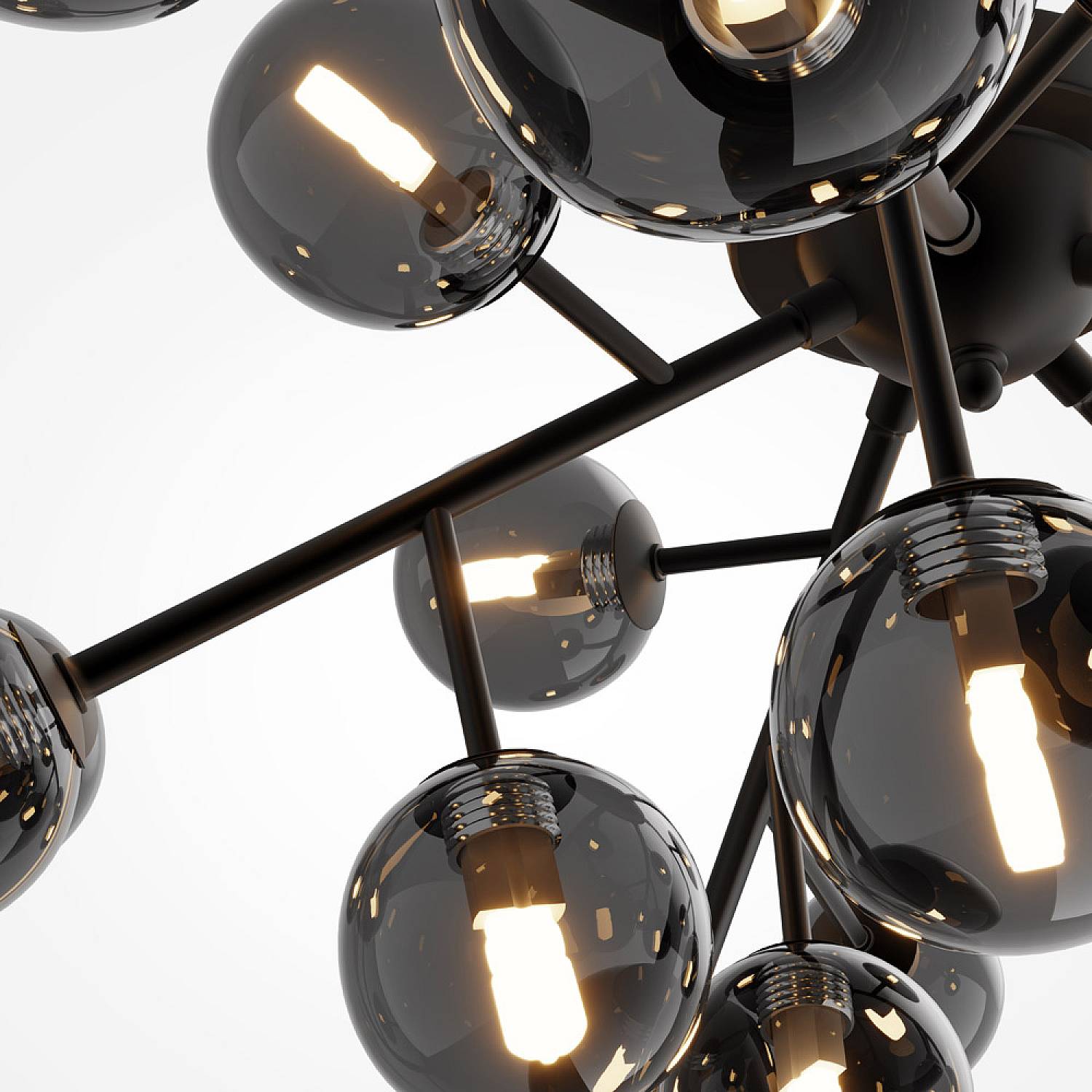 Plafoniera Contemporanea Dallas Metallo Nero 20 Luci Diffusori Fumè MOD545CL-20B