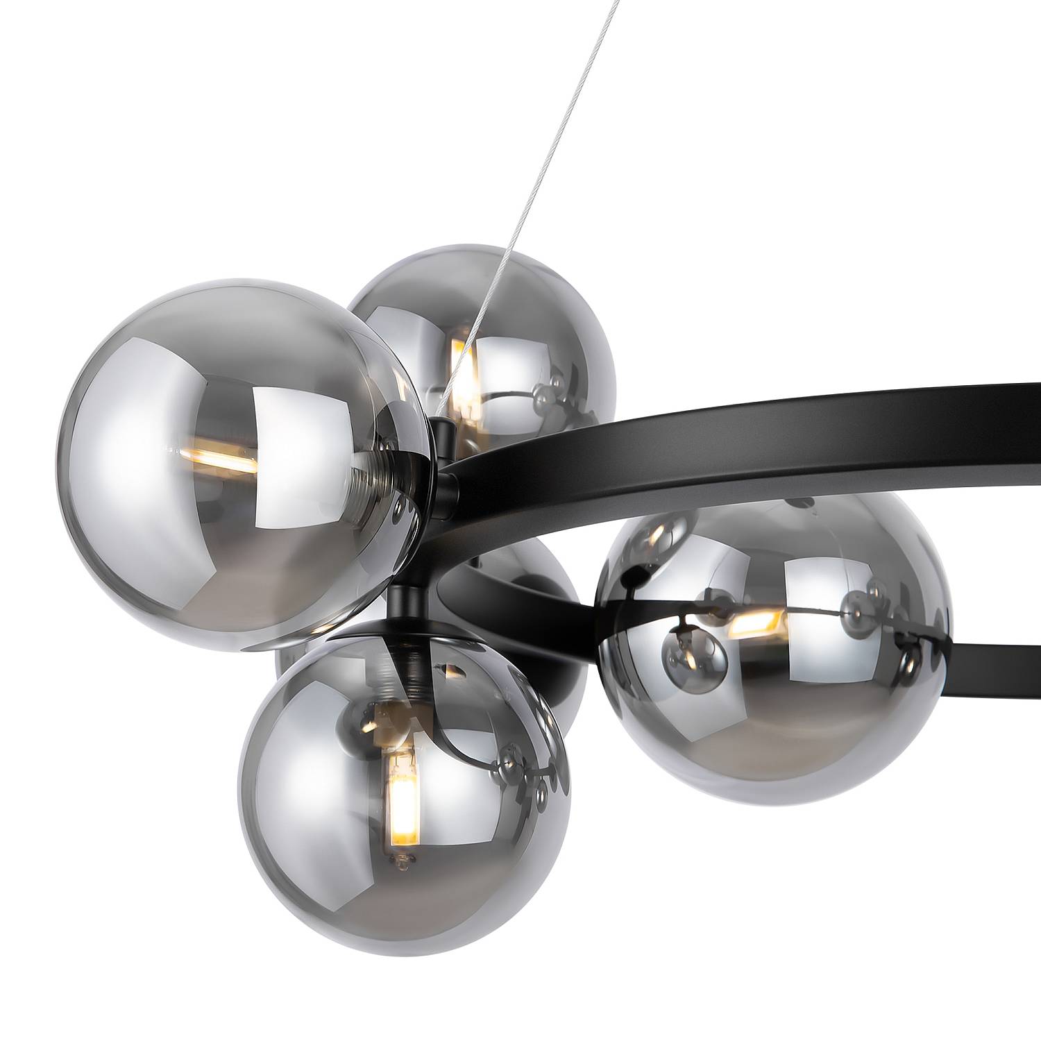 Lampadario Contemporaneo Dallas Metallo Nero 11 Luce Diffusori Vetro Fumè MOD545PL-11B
