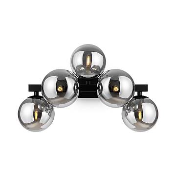 Applique Contemporanea Dallas Metallo Nero 5 Luci Diffusori Fumè