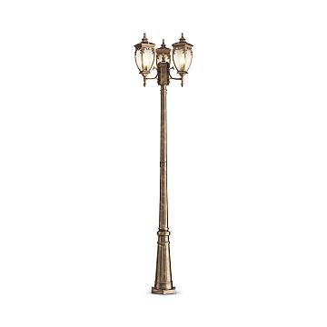 Lampada Da Terra Classica Da Esterno Alluminio Oro 3 Luci E27 60W Ip44