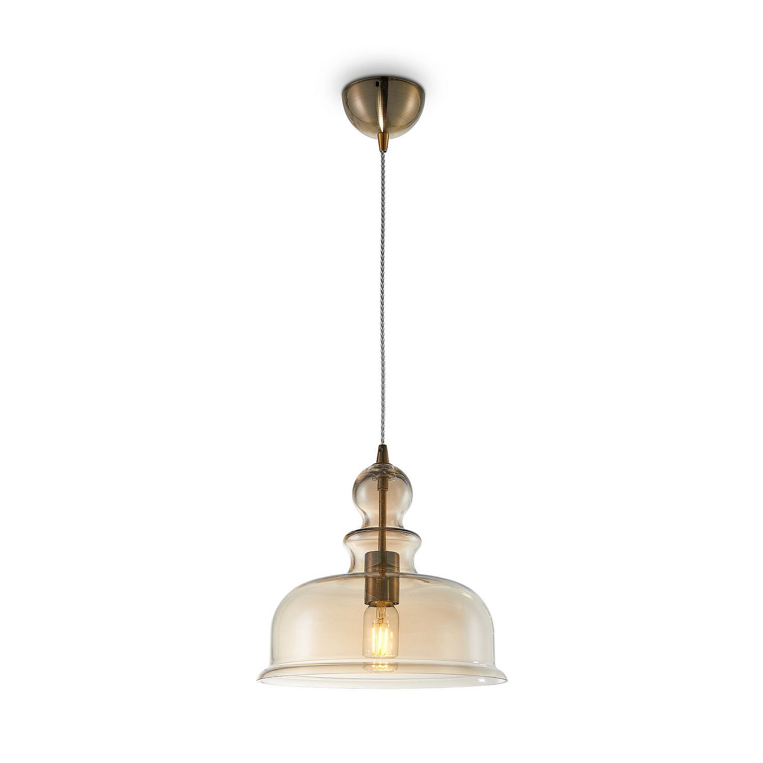 Sospensione Vintage Tone Metallo Bronzo 1 Luce Diffusore Ambra P001PL-01BZ