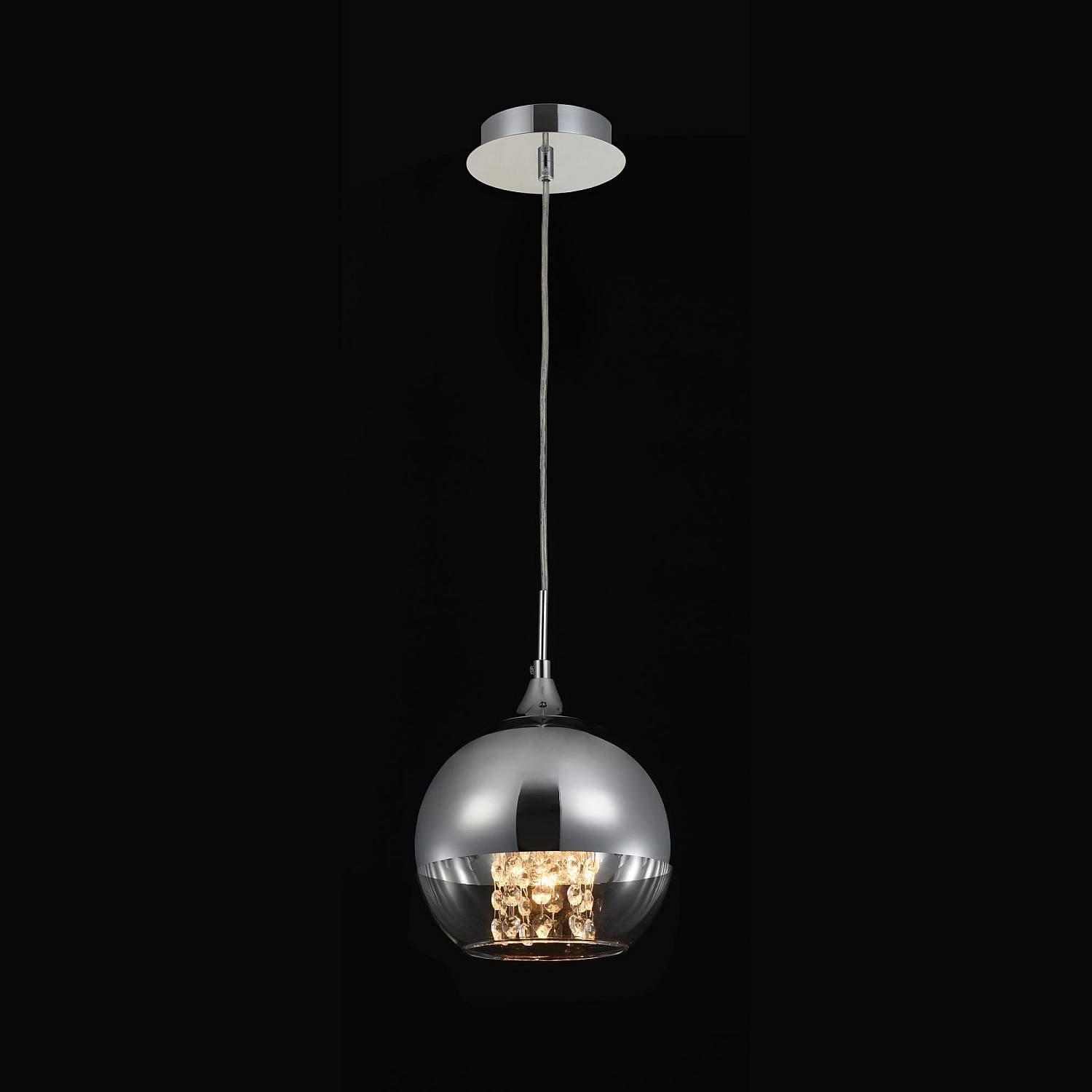 Lampadaro Contemporaneo Fermi Metallo Nichel 1 Luce Diffusore Vetro Trasparente P140-PL-110-1-N