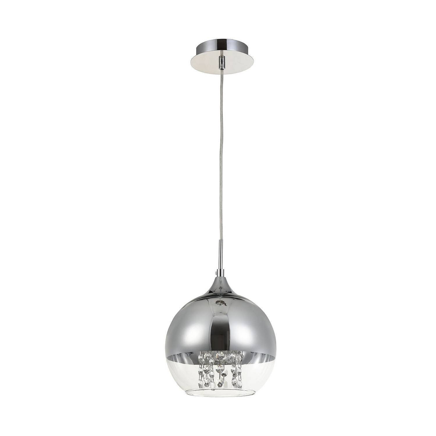 Lampadaro Contemporaneo Fermi Metallo Nichel 1 Luce Diffusore Vetro Trasparente P140-PL-110-1-N