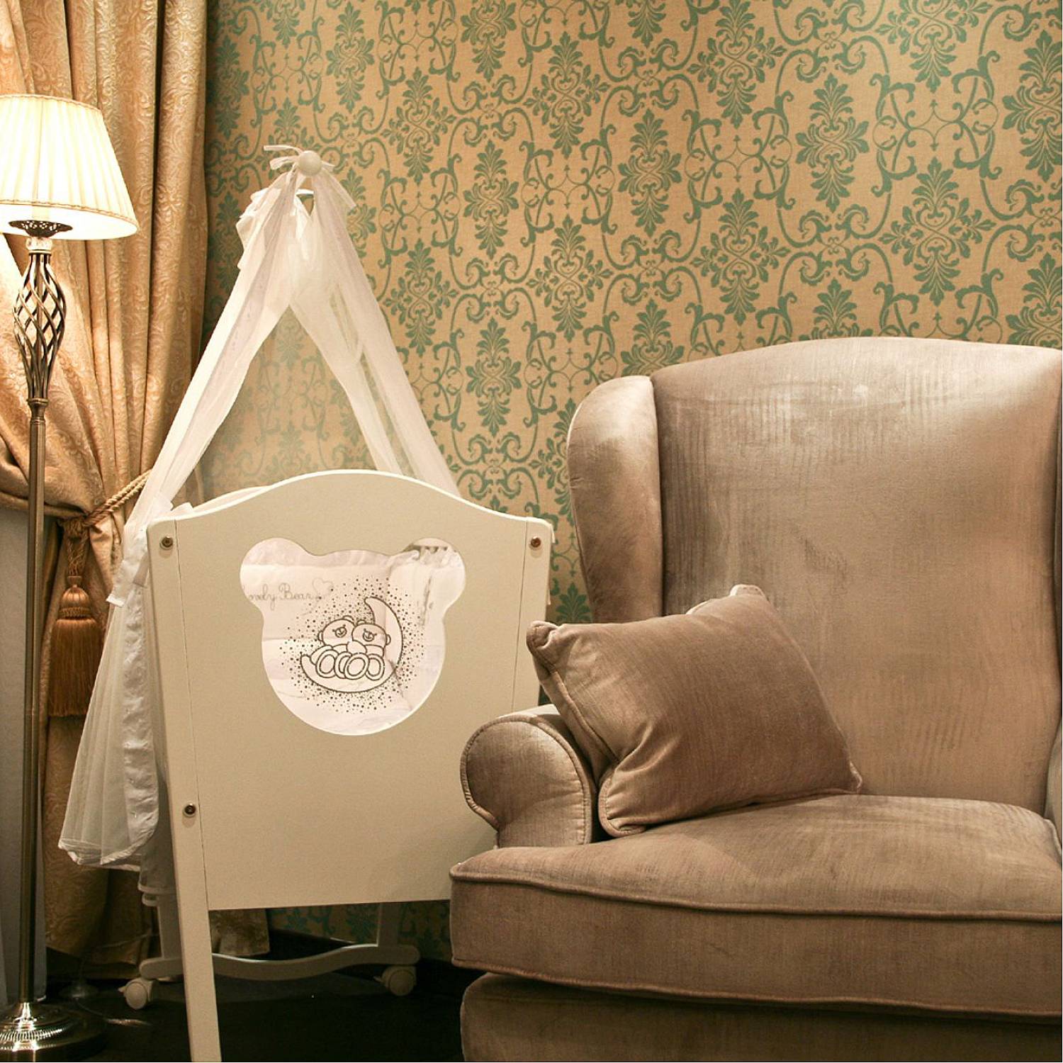 Piantana Shabby Chic Grace Metallo Ottone 1 Luce Diffusore Organza Beige RC247-FL-01-R