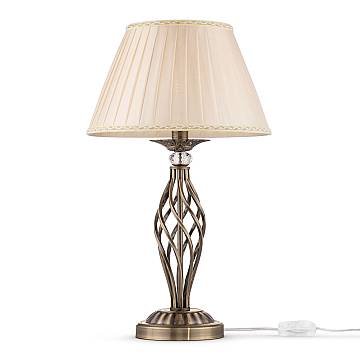 Maytoni Lampada da scrivania shabby chic Grace 1 luce E14 ottone metallo diffusore organza beige Maytoni Lampada da scrivania shabby chic Grace 1 luce E14 ottone metallo diffusore organza beige
