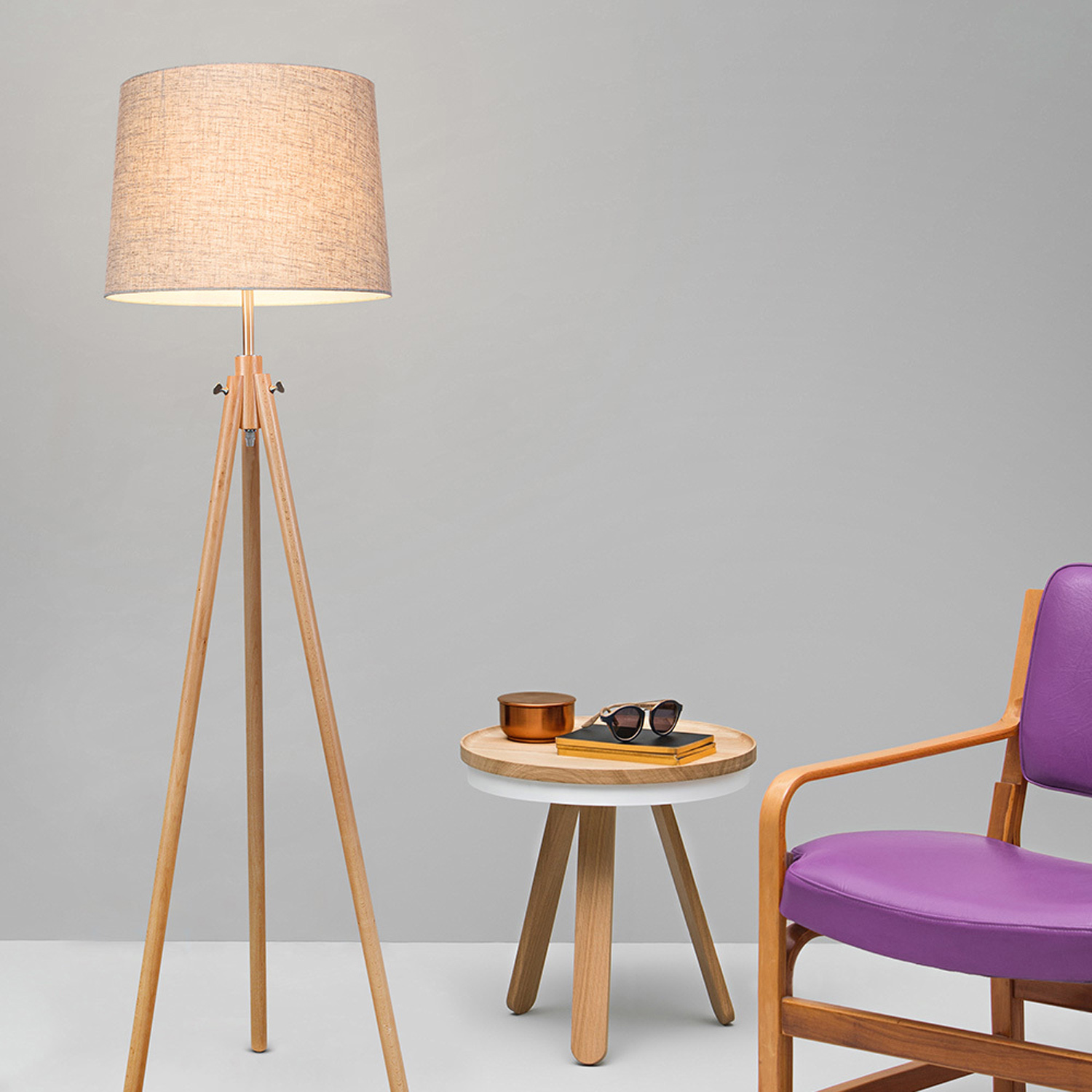 Piantana Contemporanea Calvmetallo Marrone 1 Luce Diffusore In Tessuto Z177-FL-01-BR