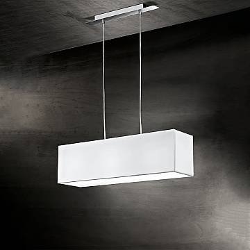 Lampadario Contemporaneo Para Hotel Metallo Cromo Tessuto Bianco 3 Luci E27 Lampadario Contemporaneo Para Hotel Metallo Cromo Tessuto Bianco 3 Luci E27