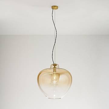 Sospensione Contemporanea Big Bowl Metallo Ottone Vetro Ambra 1 Luce E27 Sospensione Contemporanea Big Bowl Metallo Ottone Vetro Ambra 1 Luce E27