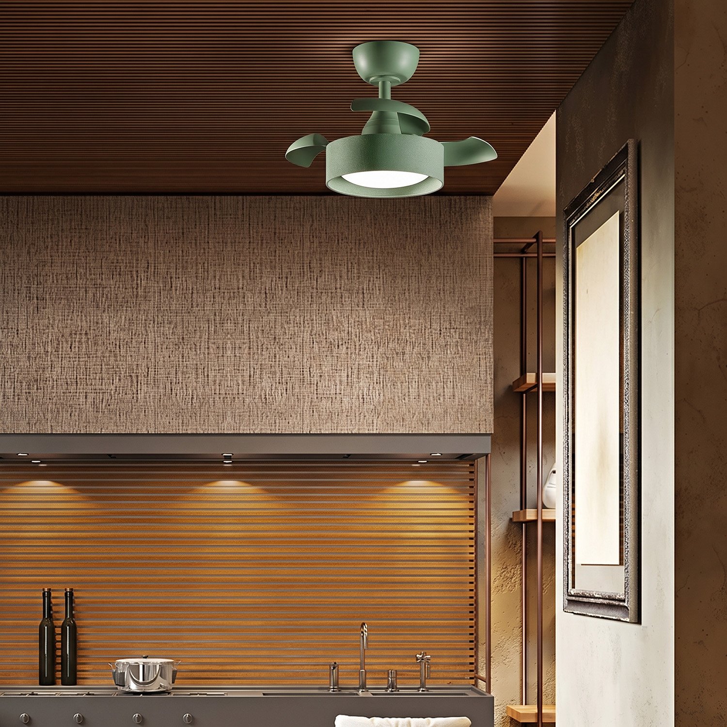 Ventilatore Moderno Cleo Metallo Tessuto Verde Bosco Opaco Led 22W Cct 7216VECT