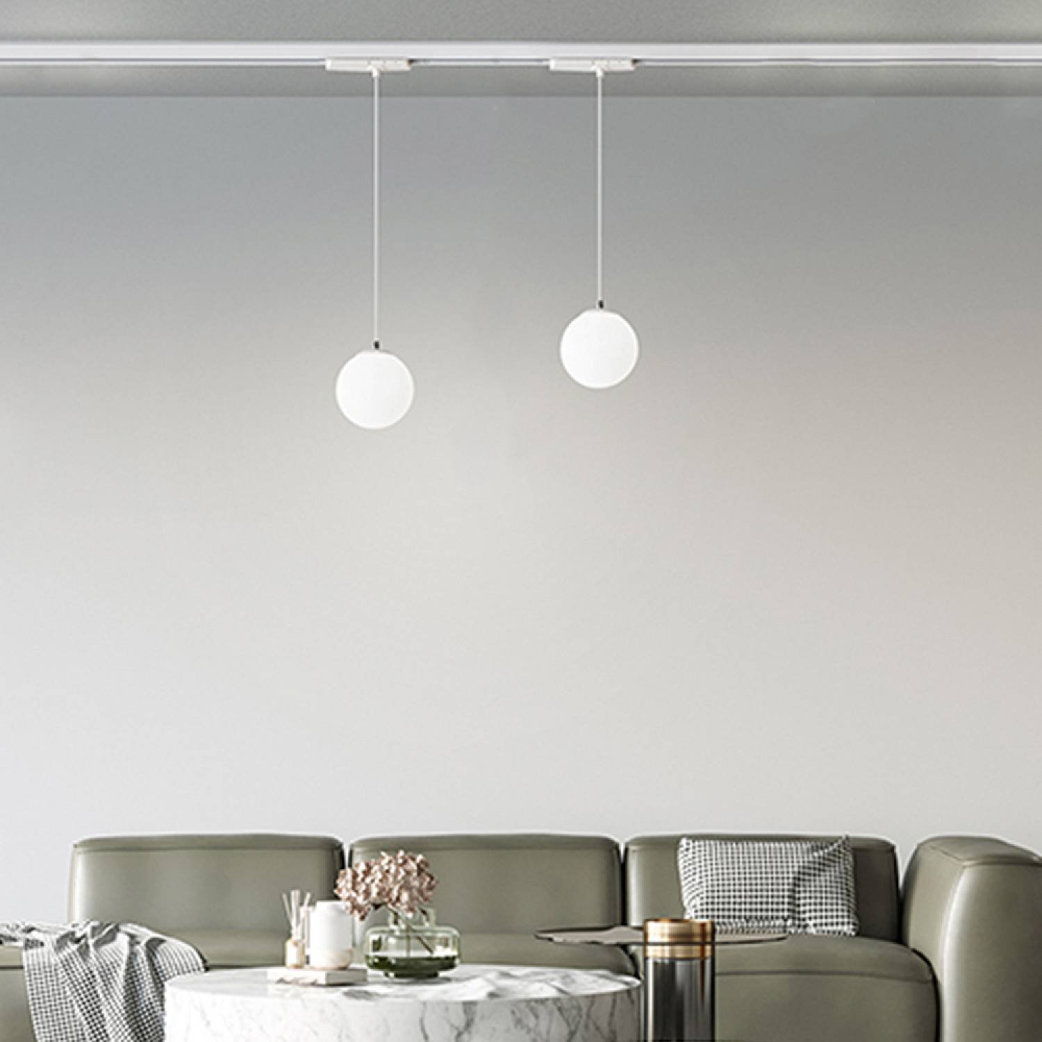 Sospensione Moderna Binario Metallo Bianco Vetro Led 16W 3000K 8104BLC