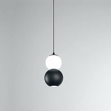 Lampadario Contemporaneo Binario Metallo Nero Vetro Bianco Led 10+10W 3000K