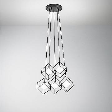 Lampadario Contemporaneo Cube Metallo Nero Vetro 3 Luci G9