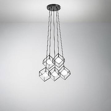 Lampadario Contemporaneo Cube Metallo Nero Vetro 5 Luci G9