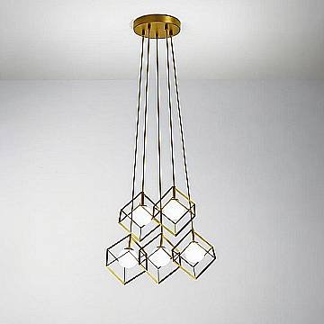 Lampadario Contemporaneo Cube Metallo Oro Vetro 5 Luci G9