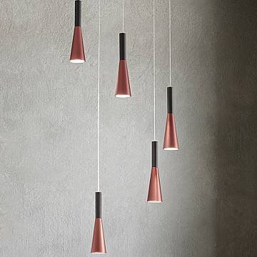Lampadario Minimal Cone Metallo Oro Acrilico Nero 5 Luci Led 7W 3000K