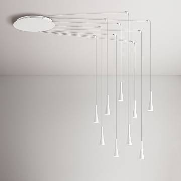Lampadario Minimal Cone Metallo Bianco Acrilico 9 Luci Led 7W 3000K