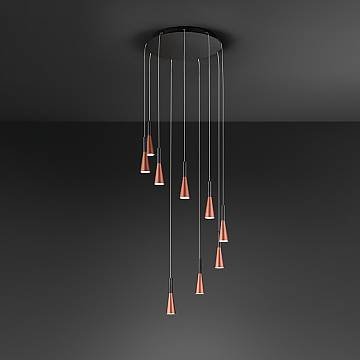 Lampadario Minimal Cone Metallo Oro Acrilico Nero 9 Luci Led 7W 3000K