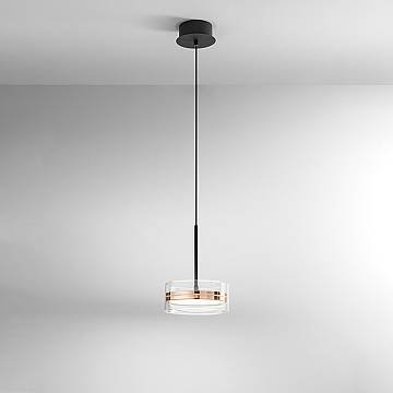 Sospensione Contemporanea Aere Metallo Oro Rosa Vetro Nero Led 14W 3000K