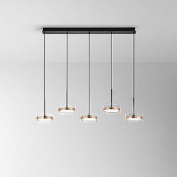 Lampadario Contemporaneo Aere Metallo Oro Rosa Vetro Nero 5 Luci Led 14W 3000K