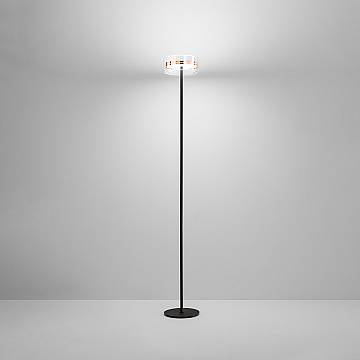 Piantana Contemporanea Aere Metallo Oro Rosa Vetro Nero Led 20W 3000K