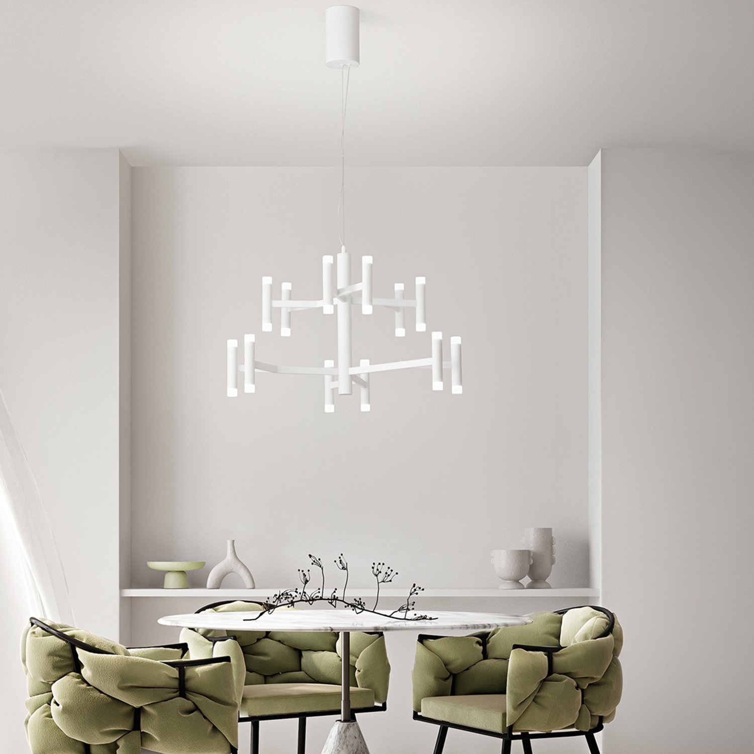 Lampadario Contemporaneo Candles Metallo Bianco Opaco Acrilico Led 68W 3000K 8268BLC