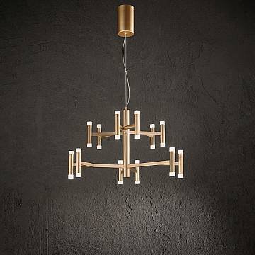 Lampadario Contemporaneo Candles Metallo Oro Spazzolato Acrilico Led 68W 3000K Lampadario Contemporaneo Candles Metallo Oro Spazzolato Acrilico Led 68W 3000K
