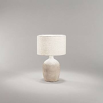 Lampada Tavolo Contemporanea Tribale Ceramica Beige Tessuto Avana 1 Luce E27