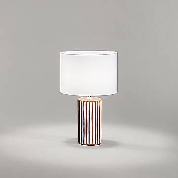 Lampada Tavolo Contemporanea Tribale Ceramica Marrone Bianco Tessuto 1 Luce E27