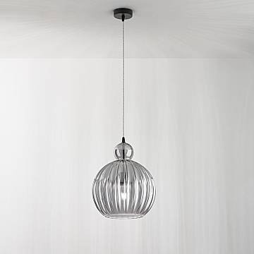 Sospensione Contemporanea Metallo Vetro Fumè 1 Luce E27 Ip20 D25 Sospensione Contemporanea Metallo Vetro Fumè 1 Luce E27 Ip20 D25
