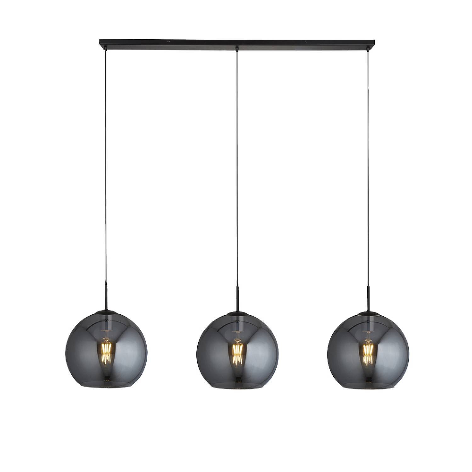 Lampadario Contemporaneo Amsterdam Acciaio Nero Vetro 3 Luci E27 1023-3SM