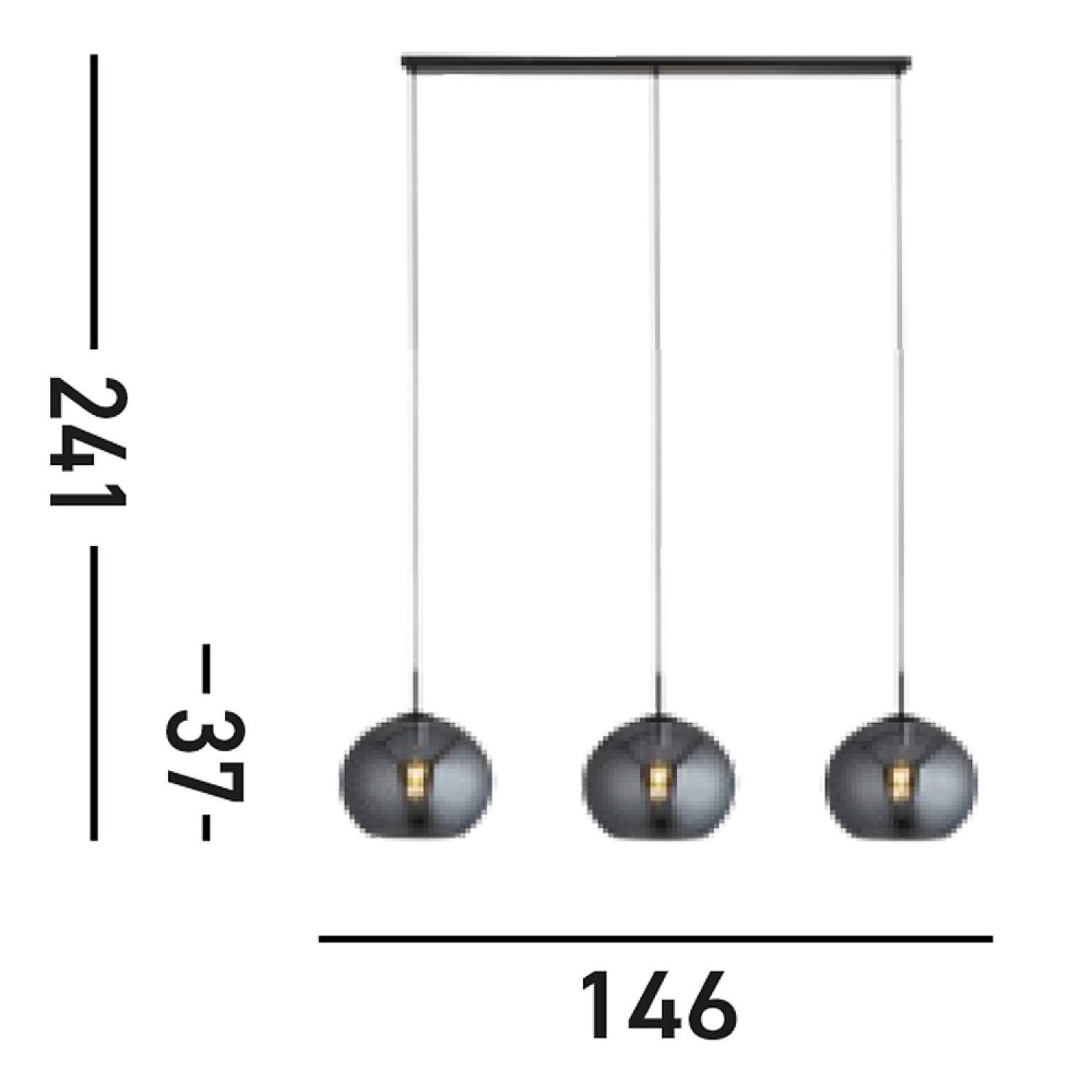 Lampadario Contemporaneo Amsterdam Acciaio Nero Vetro 3 Luci E27 1023-3SM
