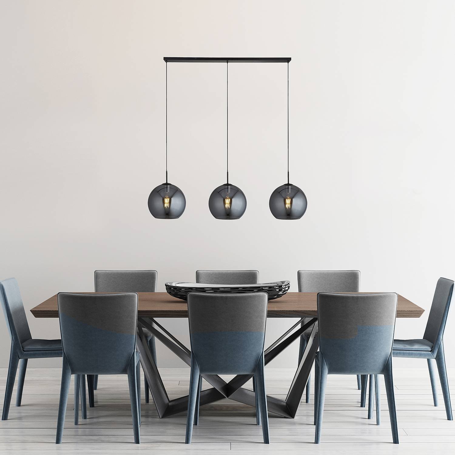 Lampadario Contemporaneo Amsterdam Acciaio Nero Vetro 3 Luci E27 1023-3SM