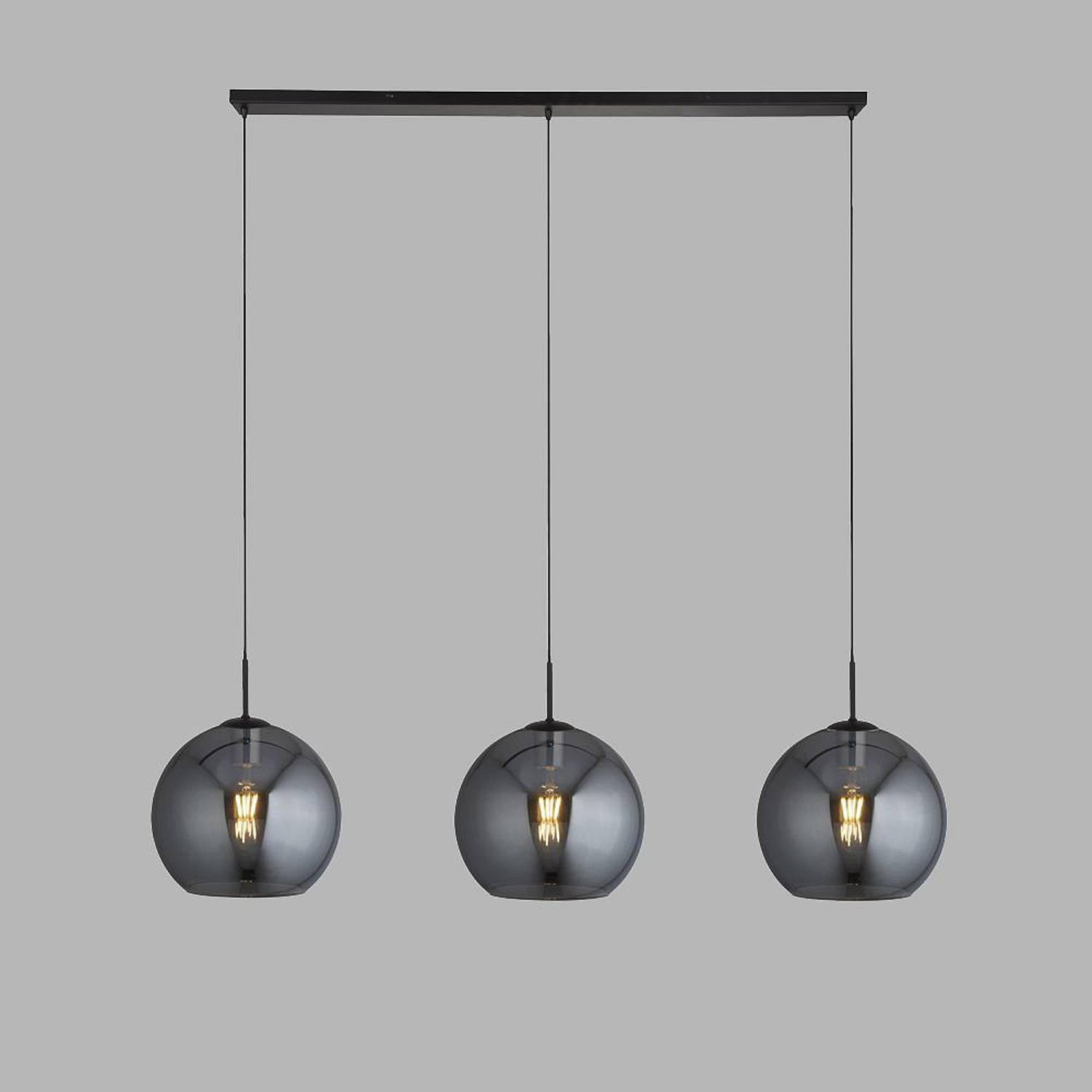 Lampadario Contemporaneo Amsterdam Acciaio Nero Vetro 3 Luci E27 1023-3SM