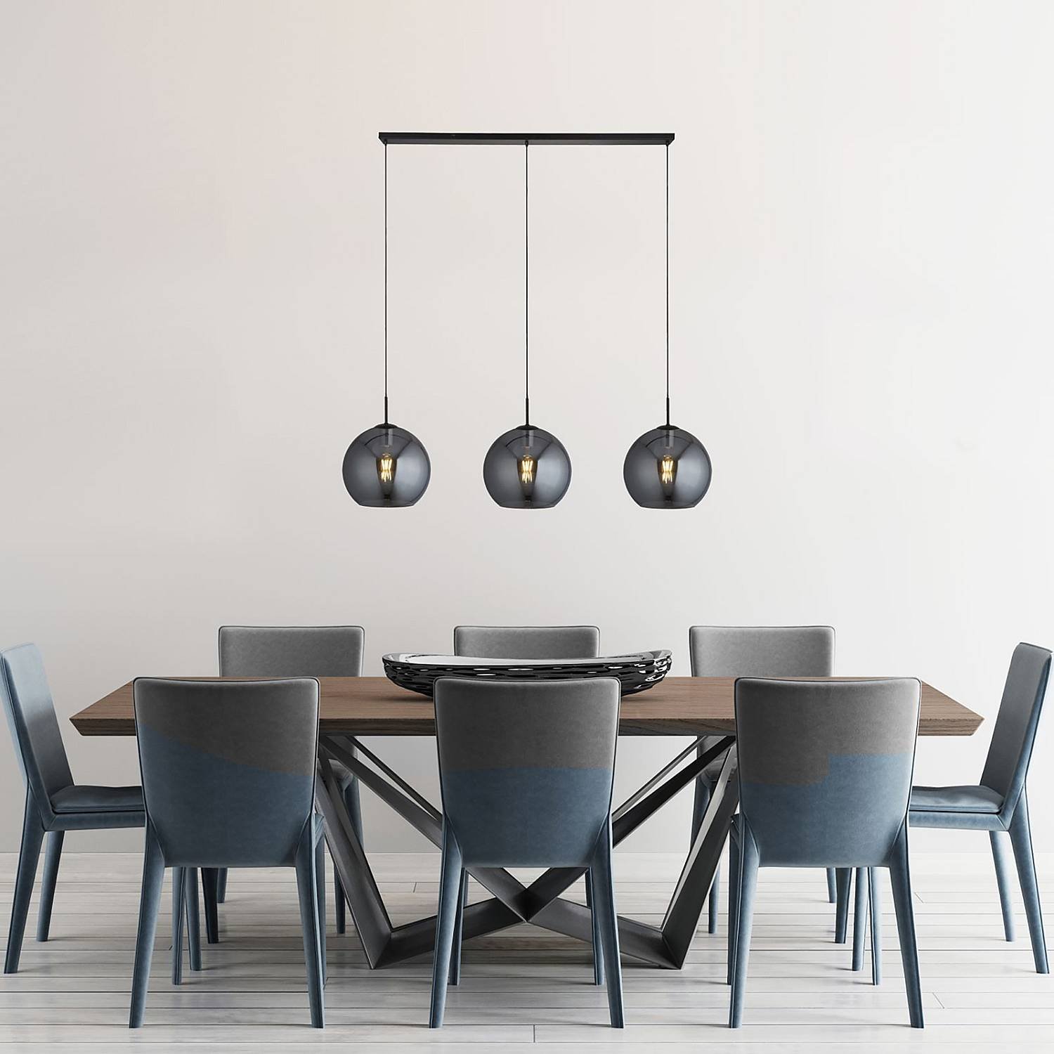 Lampadario Contemporaneo Amsterdam Acciaio Nero Vetro 3 Luci E27 1023-3SM
