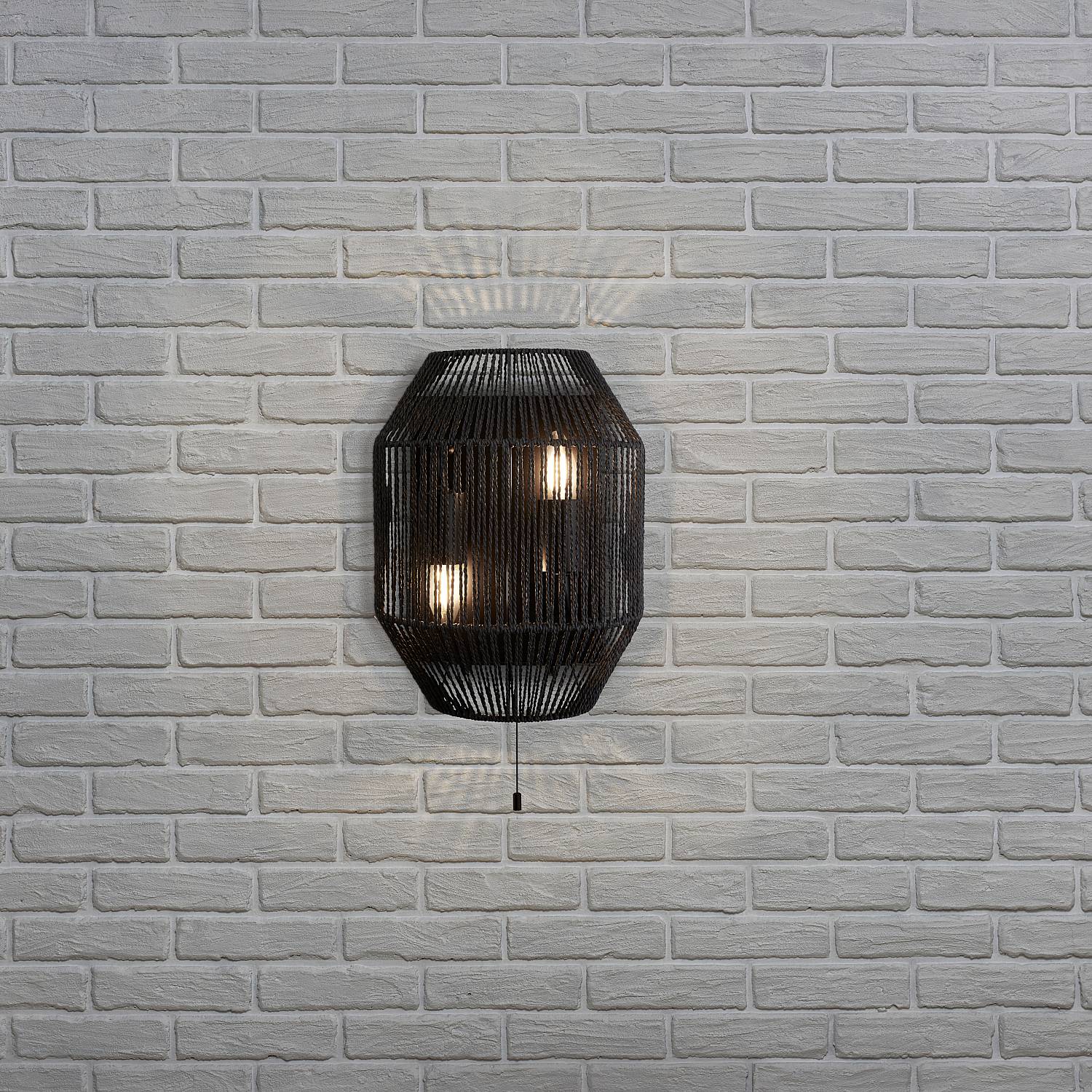 Applique Contemporanea Vimini Acciaio Nero Tessuto 2 Luci E27 11201-2BK