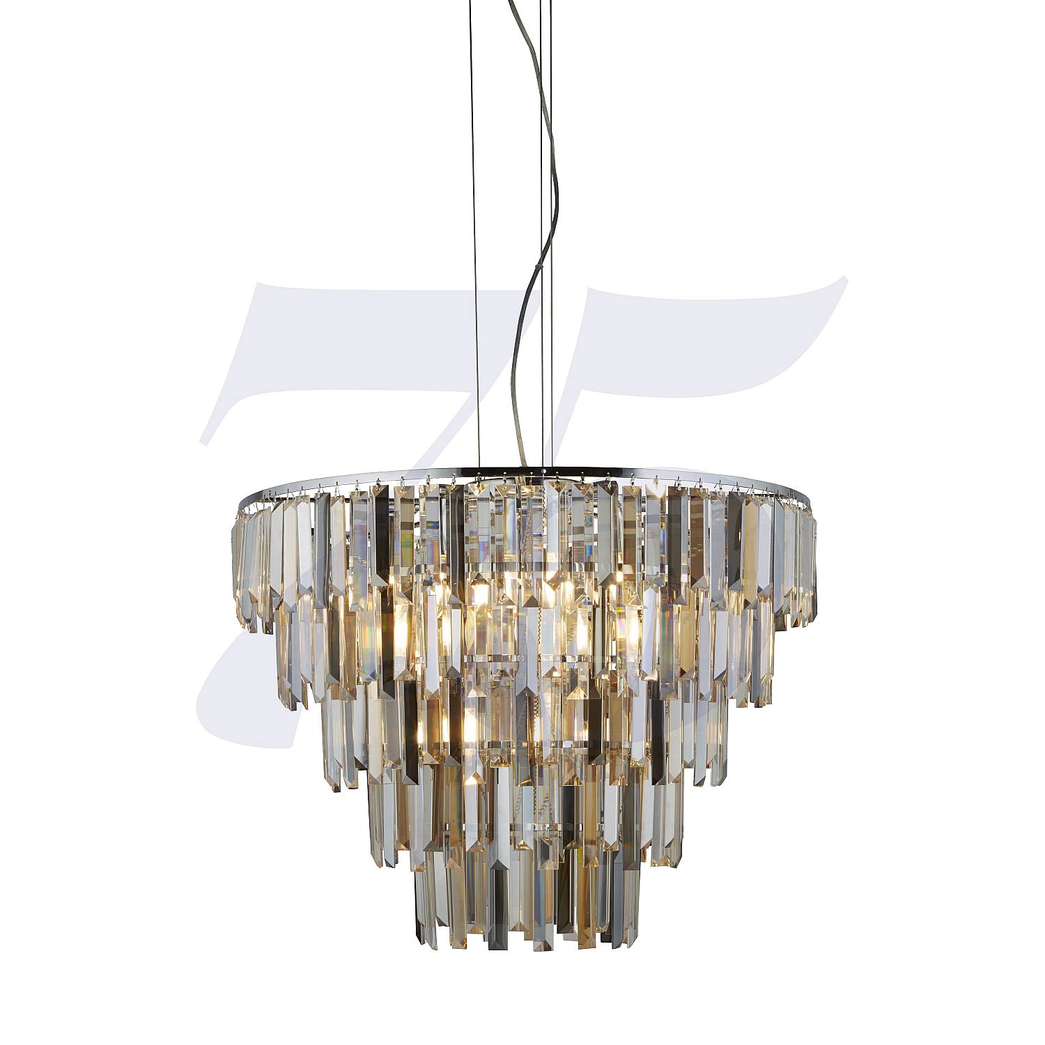 Lampadario Classico Clarissa Acciaio Cromo Vetro Ambra 9 Luci E14 1229-9CC