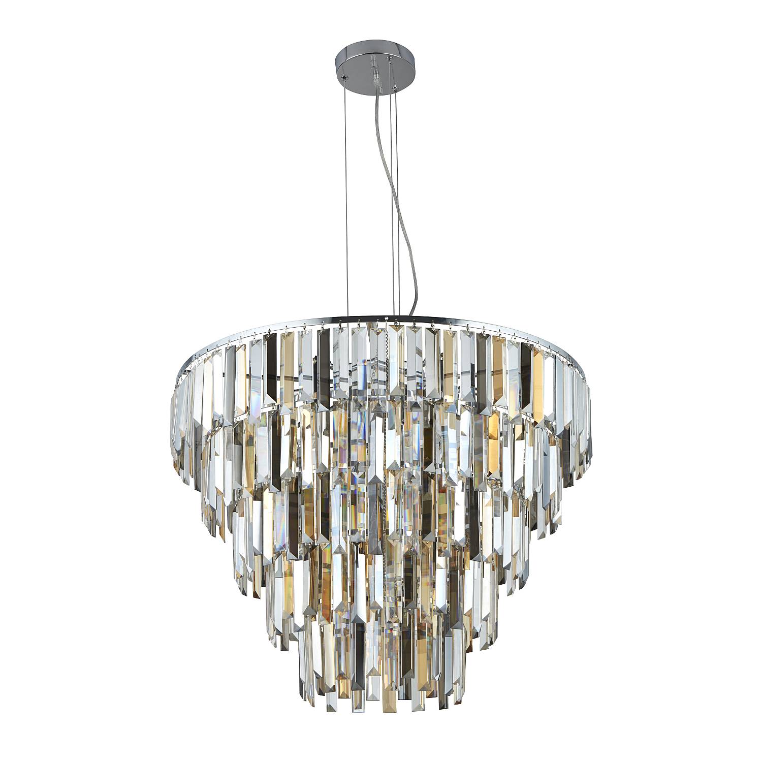 Lampadario Classico Clarissa Acciaio Cromo Vetro Ambra 9 Luci E14 1229-9CC