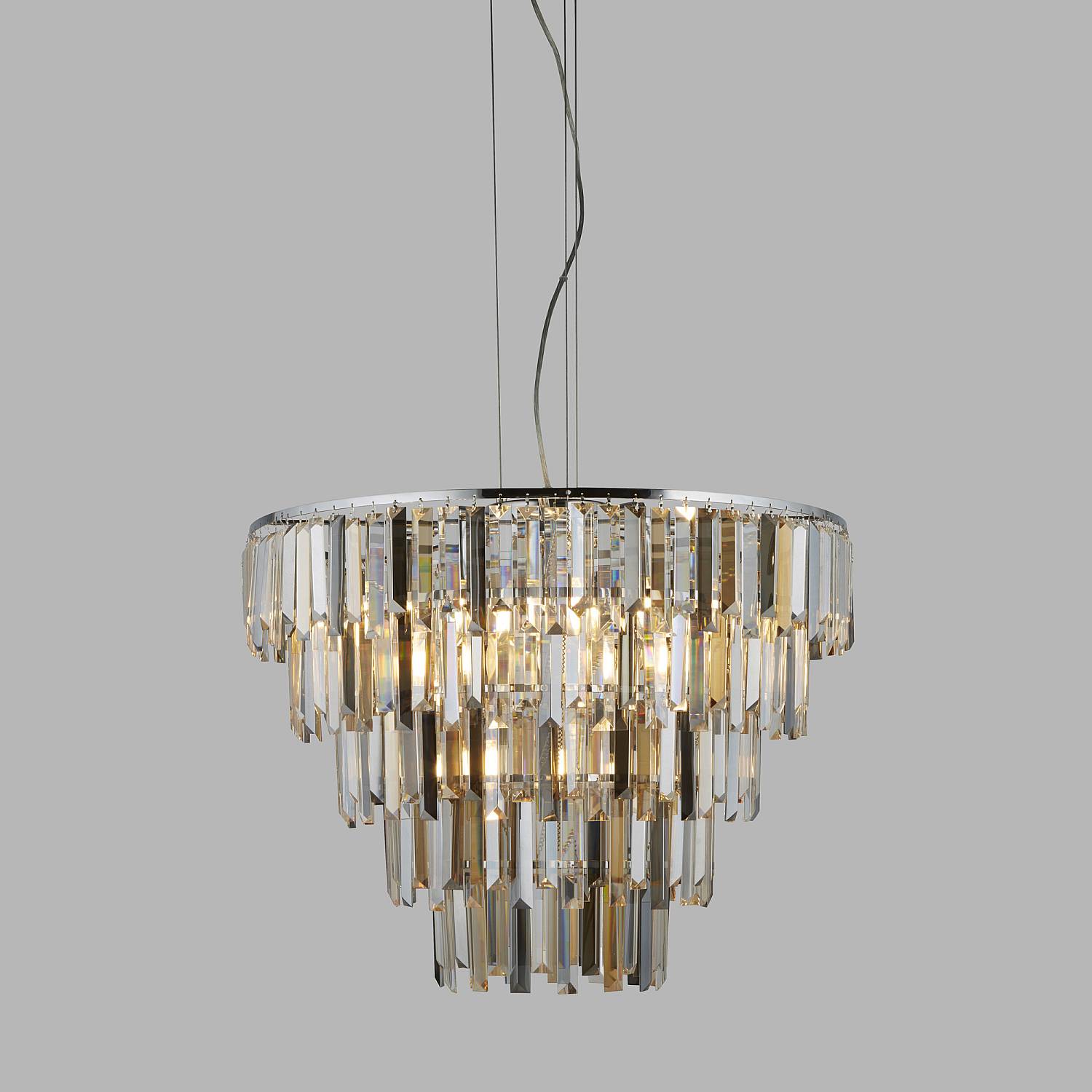 Lampadario Classico Clarissa Acciaio Cromo Vetro Ambra 9 Luci E14 1229-9CC
