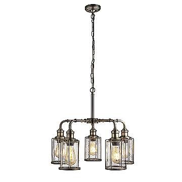 Lampadario Contemporaneo Tubi Acciaio Ottone Vetro Trasparente 5 Luci E27 Lampadario Contemporaneo Tubi Acciaio Ottone Vetro Trasparente 5 Luci E27