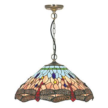 Sospensione Tiffany Libellula Metallo Ottone Vetro 1 Luce E27 Sospensione Tiffany Libellula Metallo Ottone Vetro 1 Luce E27
