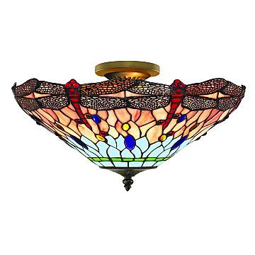 Plafoniera Tiffany Libellula Metallo Ottone Vetro 3 Luci E14 Plafoniera Tiffany Libellula Metallo Ottone Vetro 3 Luci E14