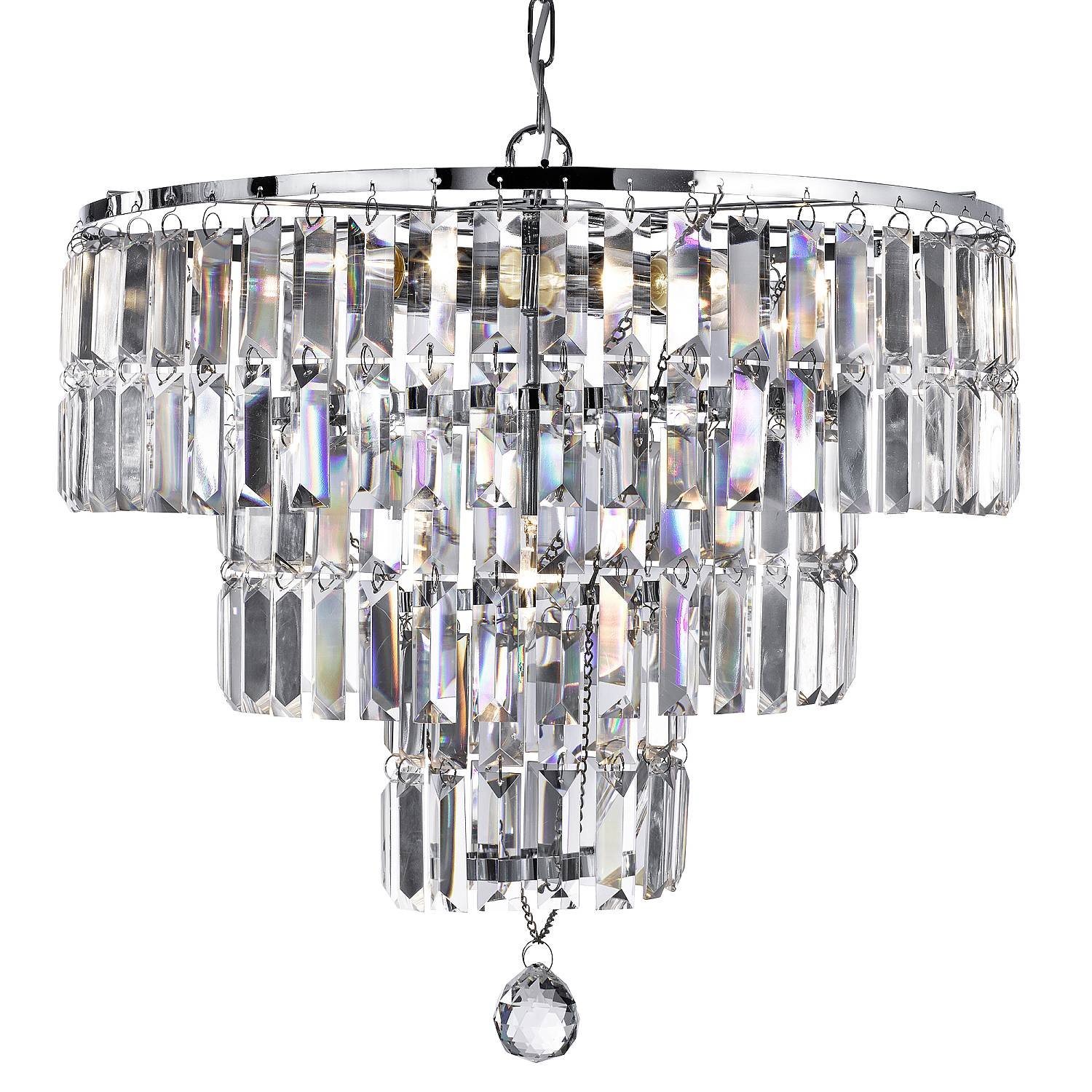 Lampadario Classico Impero Acciaio Cromo Vetro 5 Luci E14 1375-5CC