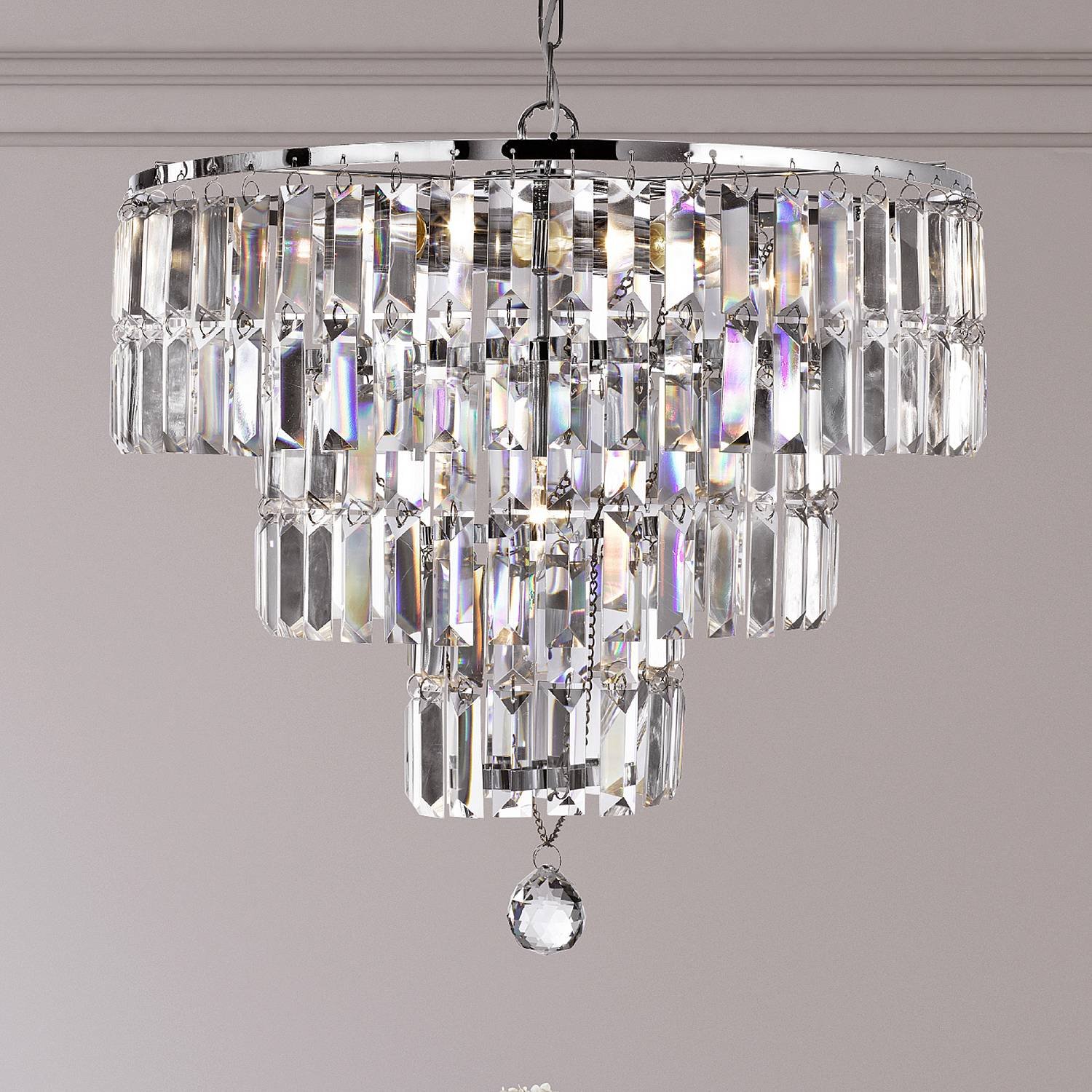 Lampadario Classico Impero Acciaio Cromo Vetro 5 Luci E14 1375-5CC
