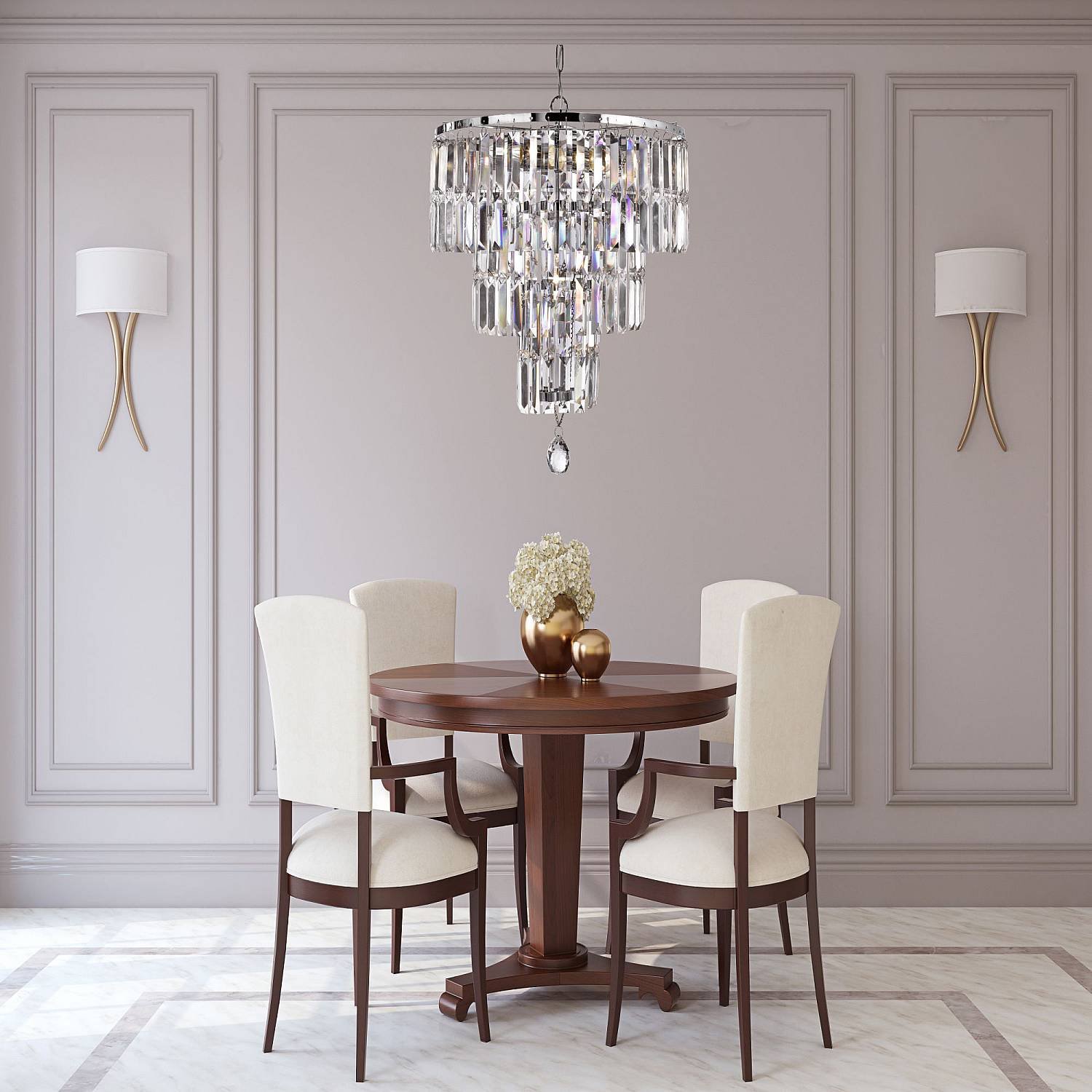 Lampadario Classico Impero Acciaio Cromo Vetro 5 Luci E14 1375-5CC