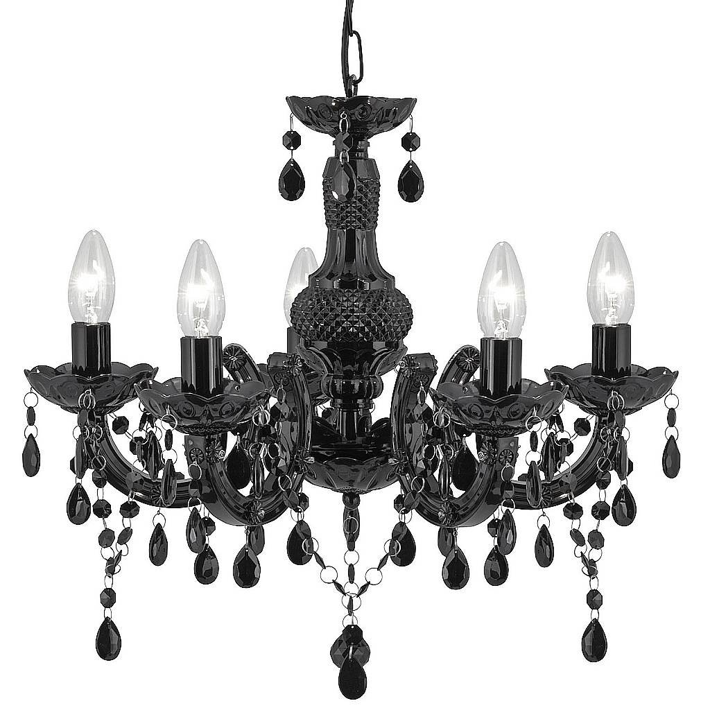 Lampadario Classico Marie Therese Acciaio e Acrilico Nero Policarbonato 5 Luci E14