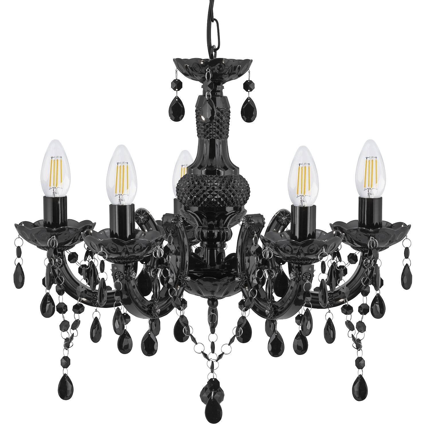 Lampadario Classico Marie Therese Acciaio e Acrilico Nero Policarbonato 5 Luci E14 Lampadario Classico Marie Therese Acciaio e Acrilico Nero Policarbonato 5 Luci E14
