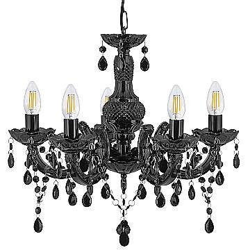Lampadario Classico Marie Therese Acciaio e Acrilico Nero Policarbonato 5 Luci E14