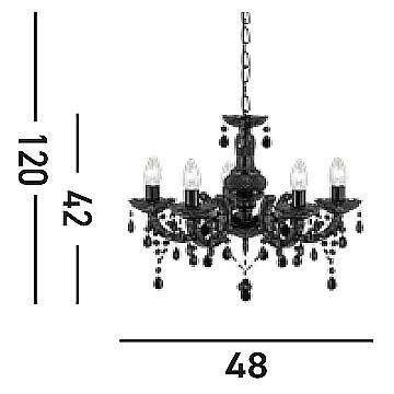 Lampadario Classico Marie Therese Acciaio e Acrilico Nero Policarbonato 5 Luci E14