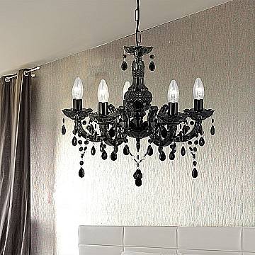 Lampadario Classico Marie Therese Acciaio e Acrilico Nero Policarbonato 5 Luci E14